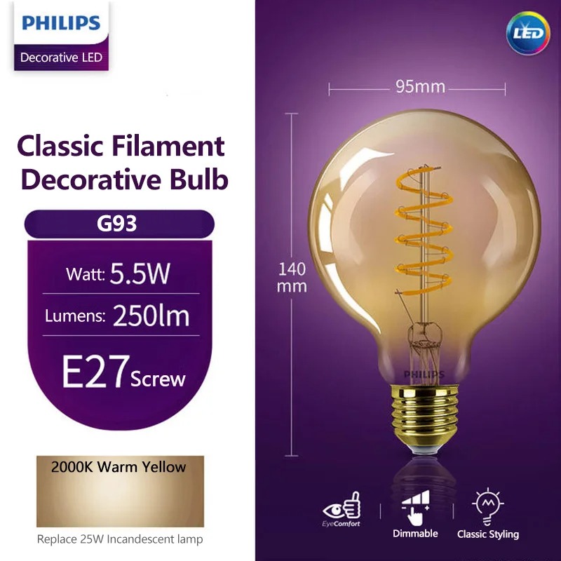 Philips Bulb Led Classic - Lâmpada LED Philips G93 Clássica de