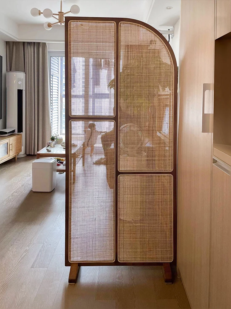 Shoji Screen Divider - Retro Madeira Sólida Rattan Subáreas Telas,