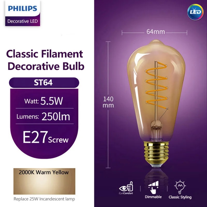Philips led st64 lâmpada decor - Philips Bulb Led Classic avaliação e preço